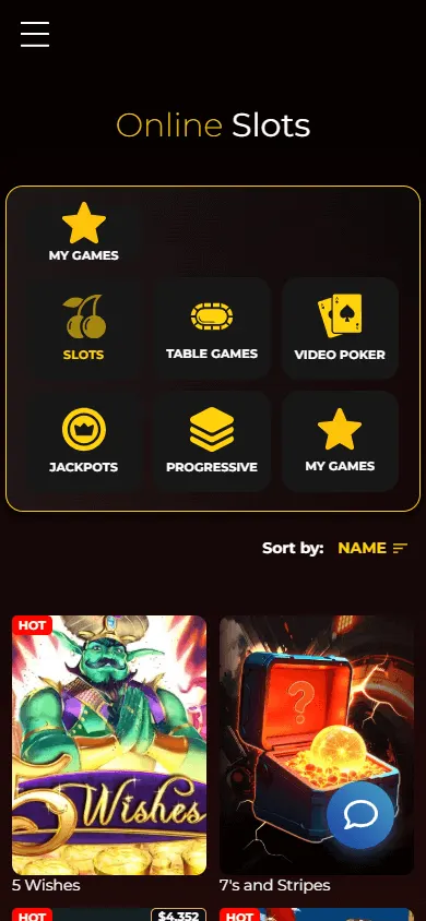 Orbit Spins Casino games area on a mobile browser